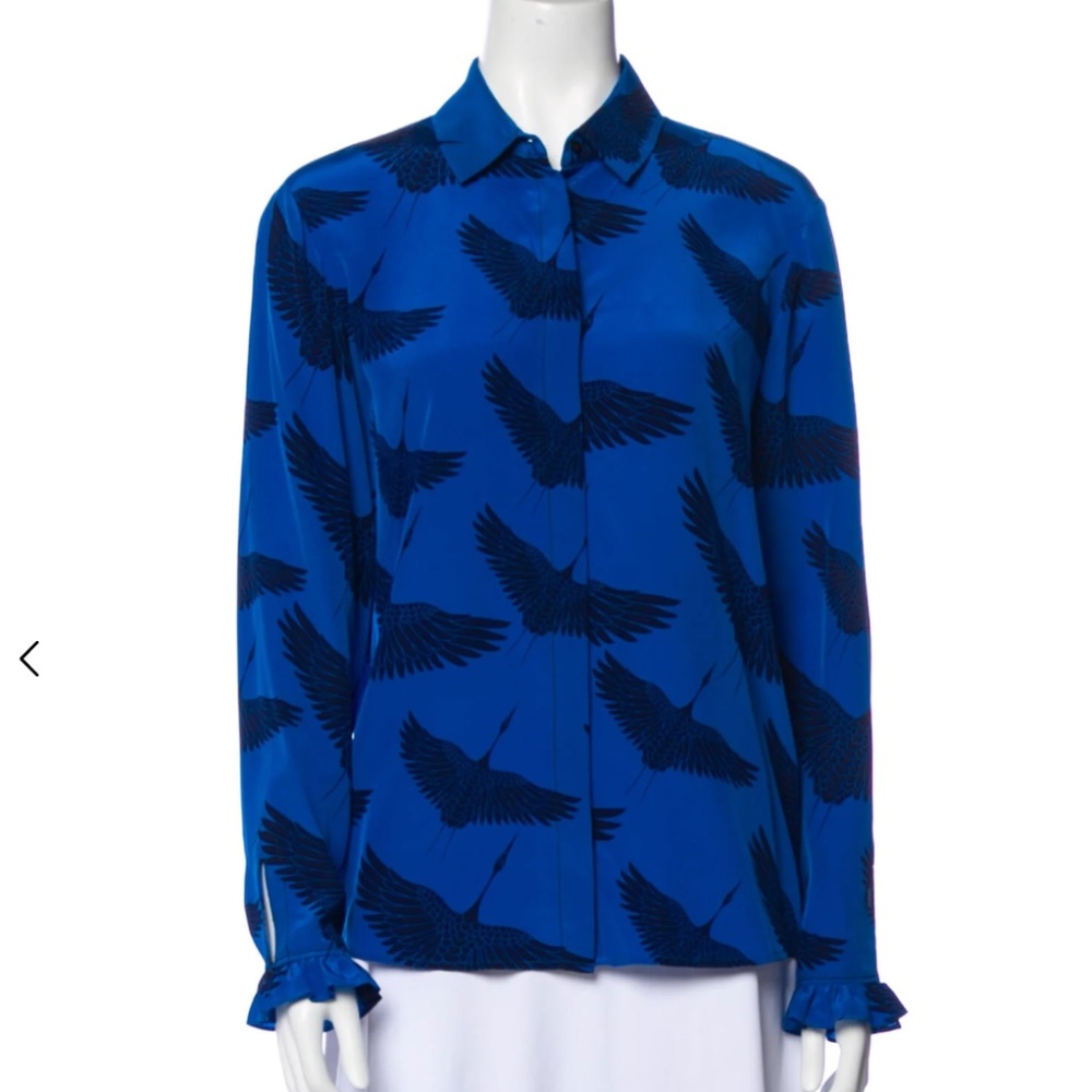 Sandro Silk Printed Blouse Crane Bird Print  |  Size S  (4-6)